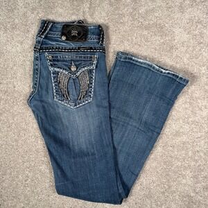 Miss Me JP5082-7S Angel Wing Bootcut Jeans Blue Distressed Low Rise Women's 26